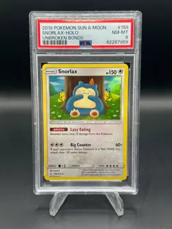 2019 Pokemon Snorlax 158/214 Sun & Moon Unbroken Bonds Holo PSA 8 - Image 1