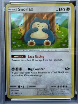 Pokemon Snorlax Holo Rare Sun & Moon Unbroken Bonds 158/214 PSA8 - Image 2