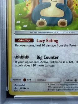 Pokemon Snorlax Holo Rare Sun & Moon Unbroken Bonds 158/214 PSA8 - Image 5