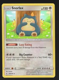 Snorlax 158/214 Rare - Unbroken Bonds Holo Pokemon Card Lightly Played - Image 1