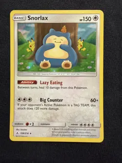 Pokemon TCG Snorlax Unbroken Bonds Holo Card 158/214 Near Mint - Image 1