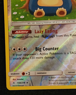 2019 Pokemon Unbroken Bonds Reverse Holo Rare Snorlax 158/214 EX-NM - Image 5