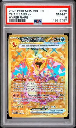 Pokemon TCG Charizard ex Holo Hyper Rare SV03: Obsidian Flames 228/197 PSA 8 - Image 1
