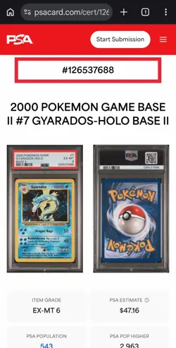 2000 POKEMON BASE SET 2 #7 GYARADOS-HOLO PSA 6 - Image 5