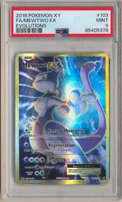 2016 Pokemon Evolutions Mewtwo EX Full Art 103 PSA 9 Mint - Image 1