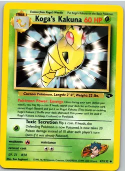 Koga's Kakuna 47/132 Uncommon Gym Challenge Pokemon 1st Edition NM - Image 1