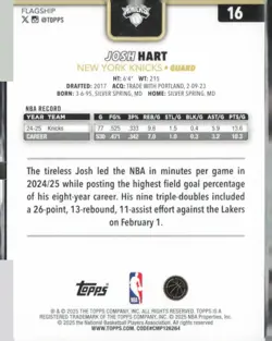 Josh Hart 2025-26 Topps Card #16 Flash Drop Black Serial #31/50 New York Knicks - Image 2