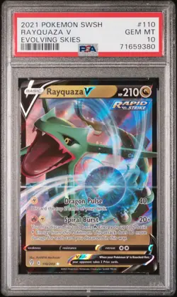 PSA 10 Rayquaza V Evolving Skies Holo Ultra Rare Card 110/203 POP 300 - Image 1
