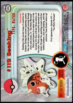 2000 Topps Pokemon TV Animation Edition Series 3 Holo Foil #119 Seaking - Image 2