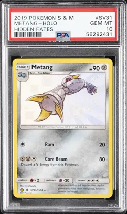 2019 POKEMON SUN & MOON HIDDEN FATES #SV31 METANG-HOLO PSA 10 - Image 1