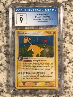 2005 Pokemon Unseen Forces Ampharos Reverse Holo 1 CGC 9 Mint - Image 1