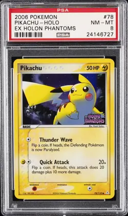 2006 POKEMON EX HOLON PHANTOMS #78 PIKACHU-REVERSE FOIL PSA 8 - Image 1
