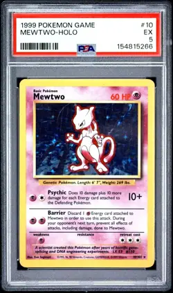 1999 Pokemon Base Set Unlimited MEWTWO 10/102 Holo PSA 5 - Image 1