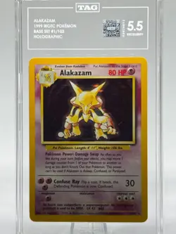 1999 Alakazam 1/102 Base Set Holo Rare Vintage Pokemon TCG WOTC | TAG 5.5 Ex + - Image 1