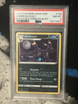 2021 Pokemon SWSH #129 Umbreon-Holo Evolv.Sks.Three.Pk.Blist. PSA 8 - Image 1