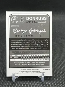 GEORGE SPRINGER ⚾ 2017 Donruss Optic Gold Holo #101 | 10 /10 | Houston Astros - Image 2