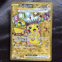 Pokemon TCG SV08 Surging Sparks Pikachu EX Hyper Rare Gold Holo Card 247/191 - Image 1