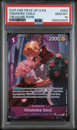 PSA 10 VINSMOKE SANJI ONE PIECE OP12 LEGACY OF THE MASTER TREASURE RARE OP10-063 - Image 1