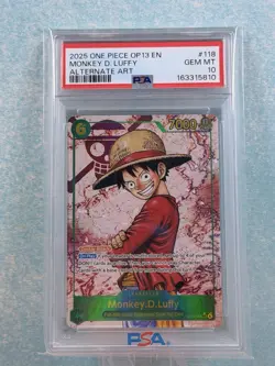 2025 One Piece OP13 EN Alternate Art #118 Monkey D Luffy PSA 10 GEM MINT - Image 1