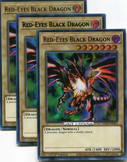 3 X YU-GI-OH RED-EYES BLACK DRAGON 1ST ED GREEN RARE NM/MINT LDS1-EN001 - Image 1