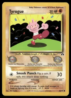 Pokemon Cards Tyrogue 66/75 Unlimited Neo Discovery Common NM - Image 1