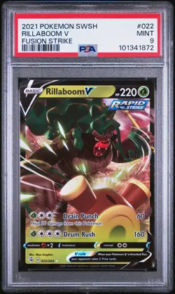2021 POKEMON SWORD & SHIELD FUSION STRIKE #022 RILLABOOM V PSA 9 - Image 1