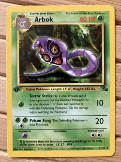 Pokemon TCG Arbok Card 31/62 Fossil, Regular 1st Edition, Uncommon - Image 1