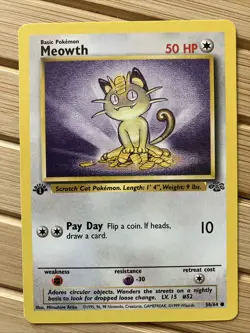Pokemon TCG Meowth 1st Edition Jungle 1999 Card 56/64 WOTC - Image 1