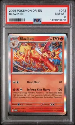 PSA 8 NM-MT 2025 POKEMON DRI EN-DESTINED RIVALS #042 BLAZIKEN HOLO - Image 1