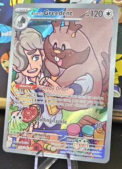 🔥 Pokemon TCG 🌟 Arven's Greedent 205/182 IR Holo Rare SV: Destined Rivals NM/M - Image 2