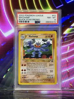 PSA 8 POKEMON MACHAMP #43 BLACK STAR PROMO POKEMON LEAGUE 2002 - Image 1