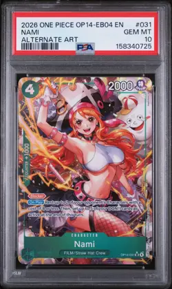 One Piece Azure Sea's Seven Nami OP14-031 SR Alternate Art PSA 10 - Image 1