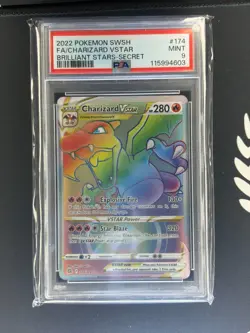 Pokemon 2022 Brilliant Stars Charizard VSTAR Secret Rare FA Holo 174/172 PSA 9 - Image 1