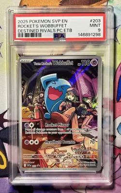 2025 POKEMON DESTINED RIVALS POKEMON CENTER ETB TEAM ROCKET'S WOBBUFFET PSA 9 - Image 1