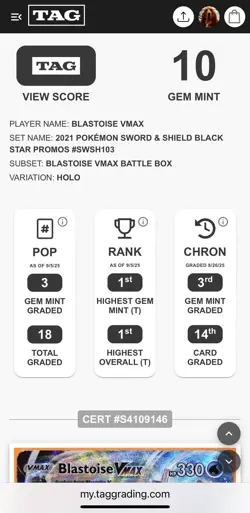2021 Pokemon VMAX Battle Box Blastoise VMax SWSH103 Black Star Promo - TAG 10 - Image 4