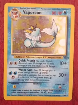 Pokemon TCG Vaporeon, Jungle 12/64 Holo Unlimited Holo Rare Card 1999, Wotc - Image 1