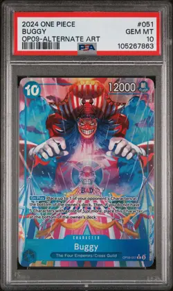 2024 ONE PIECE OP09-EMPERORS IN THE NEW WORLD ALTERNATE ART #051 BUGGY PSA 10 - Image 1