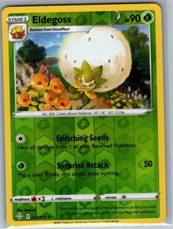 Eldegoss 015/072 Reverse Holo Shining Fates - Pokemon Card - NM - Image 1