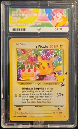 ⭐Ace 9 Birthday Pikachu 24⭐ Celebrations Classic Holo Pokemon Card - Image 1