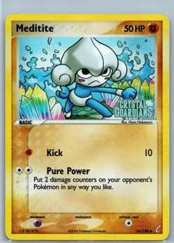 2006 Pokemon Card EX Crystal Guardians Meditite 56/100 Reverse Holo Stamped - Image 1