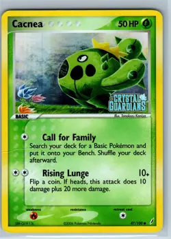 Pokemon Card - Cacnea Crystal Guardians 47/100 Common Reverse Holo STAMPED - Image 1