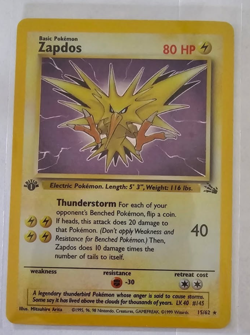 Pokemon TCG 1999 Vintage 1st Edition Zapdos Holo-Rare 15/62 Fossil Set (LP-MP) - Image 1