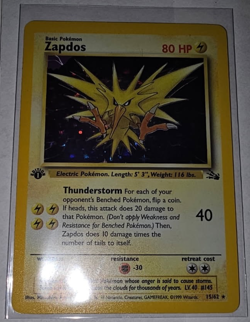 Pokemon TCG 1999 Vintage 1st Edition Zapdos Holo-Rare 15/62 Fossil Set (LP-MP) - Image 2