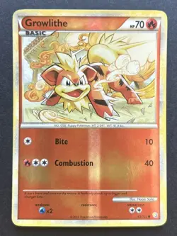 Pokemon TCG Growlithe 65/123 Reverse Holo HeartGold & SoulSilver LP - Image 1