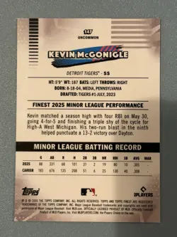 2026 Topps Finest Kevin McGonigle White Mini Diamond /30 RC #147 Uncommon Tigers - Image 2