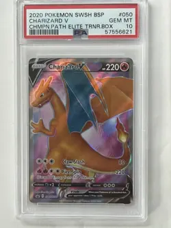 PSA 10 Charizard V SWSH050 Champion's Path ETB Promo Gem Mint Pokemon Card - Image 1
