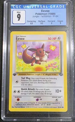 1999 Pokemon Jungle 1st Ed Eevee 51/64 CGC 9 Mint Old Label Subgrades - Image 1