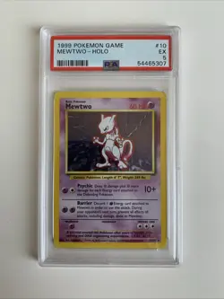 1999 Pokemon Base Set Mewtwo #10/102 Holo Unlimited PSA 5 - Image 1