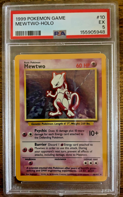 1999 Pokemon Base Set Mewtwo #10/102 Holo Unlimited PSA 5 - Image 1