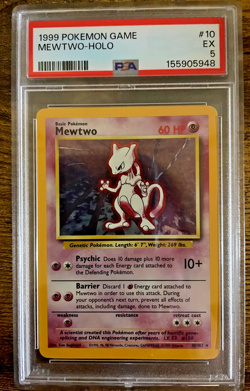 1999 Pokemon Base Set Mewtwo #10/102 Holo Unlimited PSA 5 - Image 2